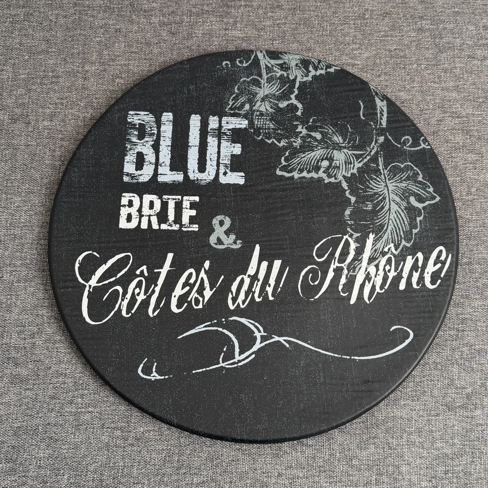 Williams-Sonoma Black Slate Stoneware Round Cheese Platter Blue Brie Wine 13”